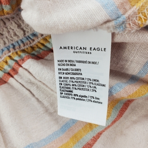 American Eagle Multicolor Stripe Smocked Top Small - Picture 5 of 6